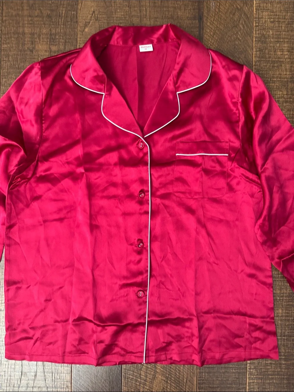 Silksilky 100% Mulberry Silk Long Sleeve Button Up Pajamas Set Dark Red